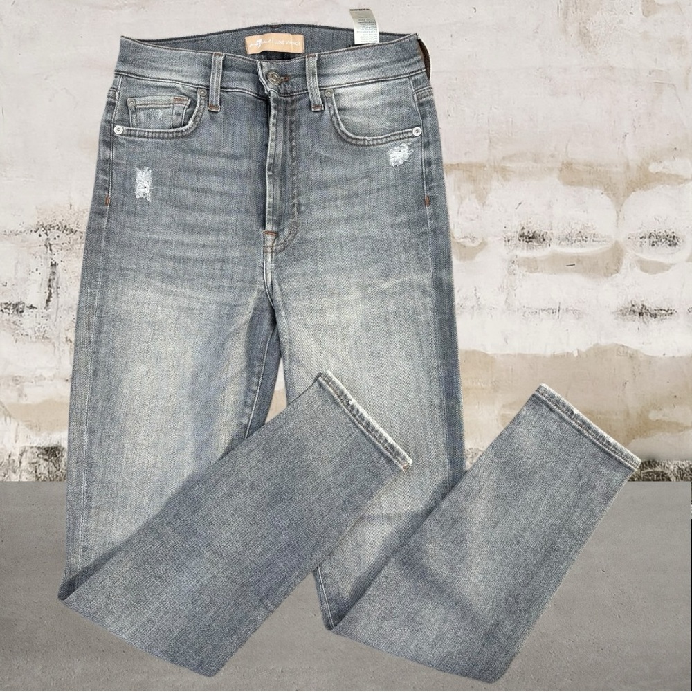 7 For All Mankind Women's Light Gray High Waist Luxe Distressed Jeans Size 27